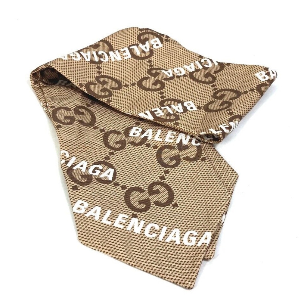 Gucci Beige Brown Logo Silk Scarf